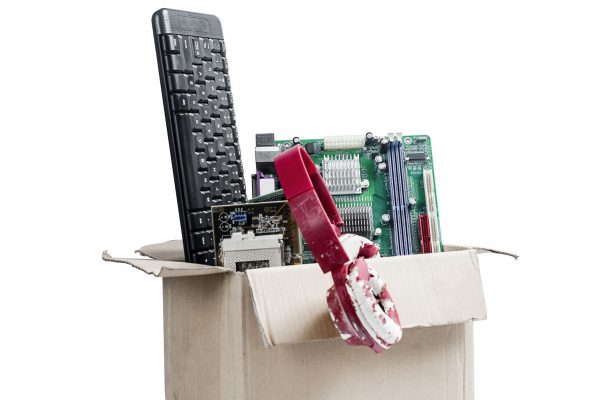 electronic waste in a carton box