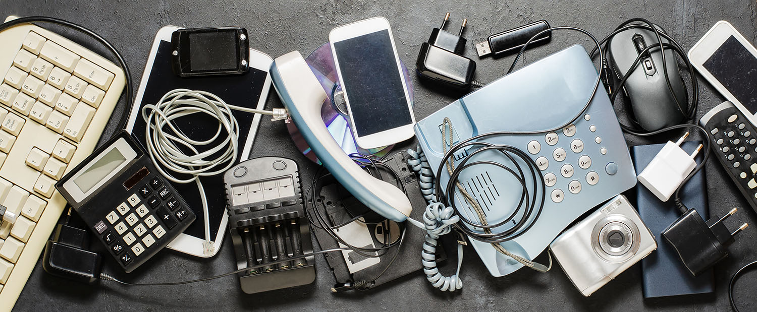 an assortment of electronic waste