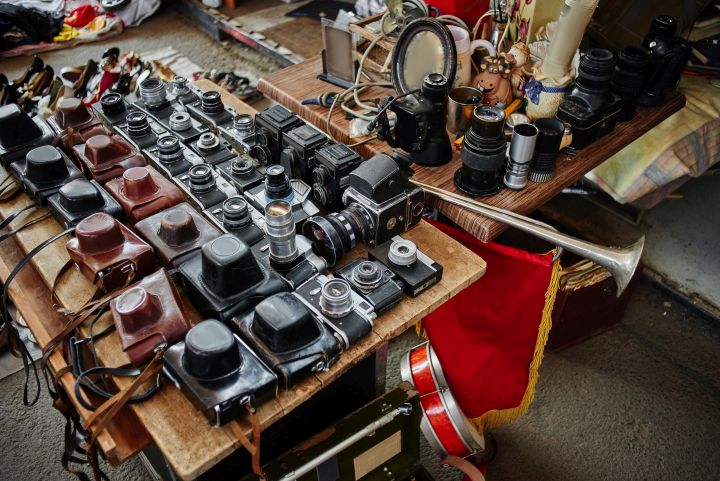 Old electronic Camera being sold a flea market before getting thrown away in Singapore